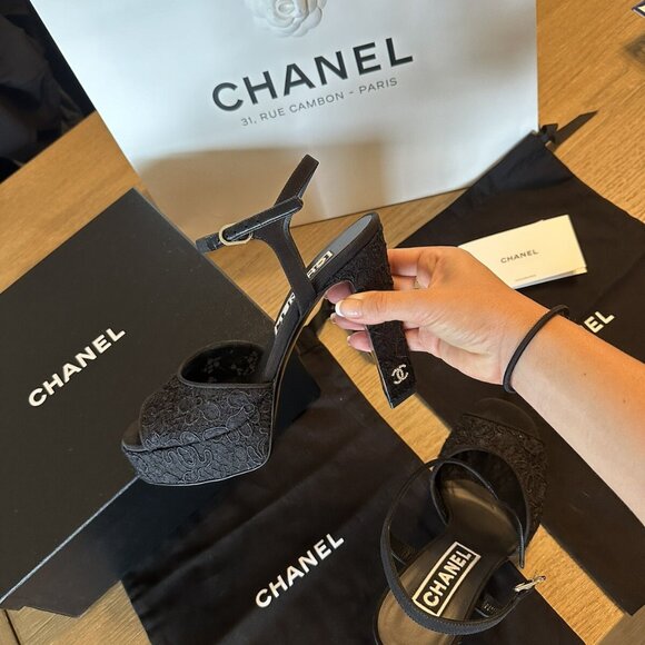 Chanel Platform Heels Special Edition Lace - Picture 10 of 11